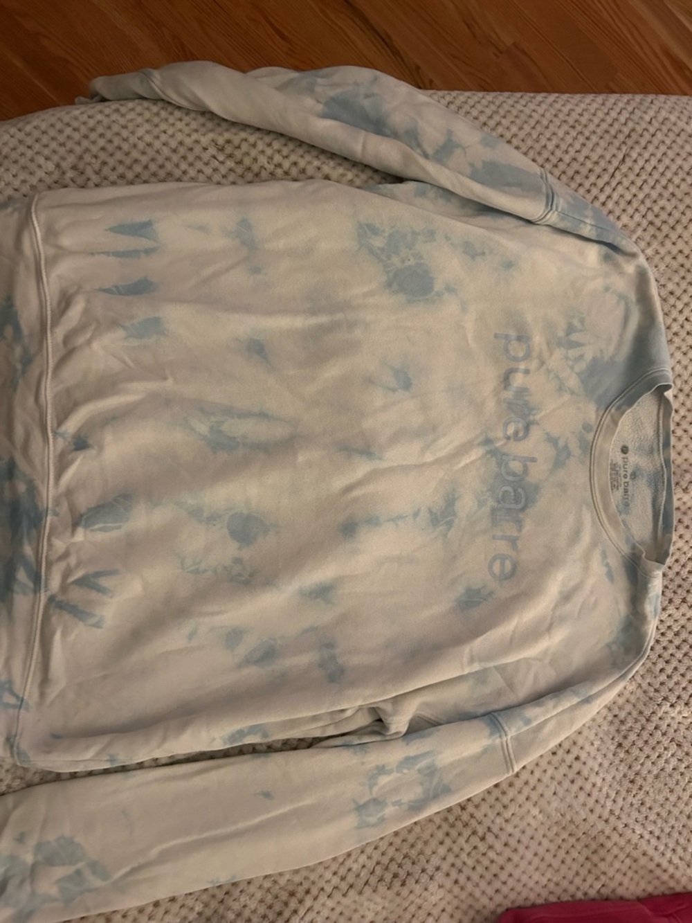 Pure Barre light blue and white tie-dye pullover sweatshirt